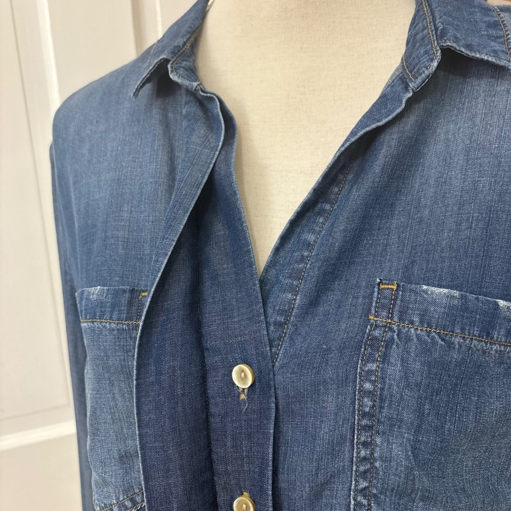 Cloth & Stone Chambray Tunic Shirt M Frayed Hem Western Festival Boho Cowgirl - Picture 4 of 7